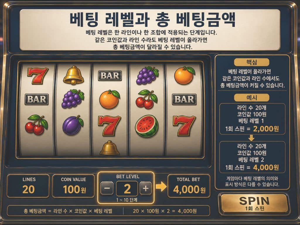 슬롯머신 베팅 레벨과 총 베팅금액 계산 구조